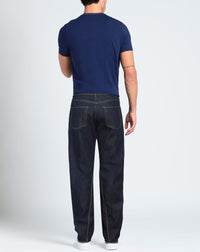 ZZNO STOCK BLEU MARINE PANTALON DENIM JAMBE TWIST