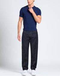 ZZNO STOCK BLEU MARINE PANTALON DENIM JAMBE TWIST