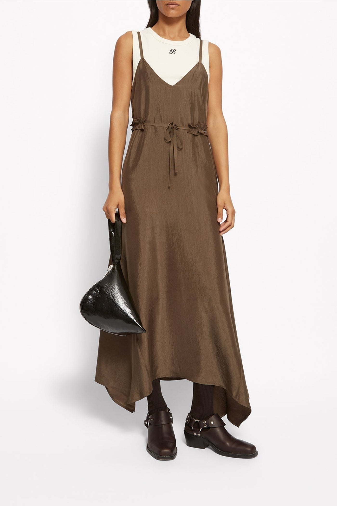 Robe longue Gemma en satin - Moka