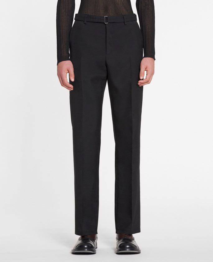 Pantalon droit avec ceinture en laine - Maïs