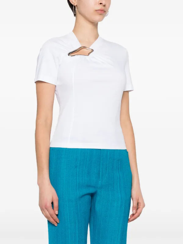 Eyelet drapped fitted top - Blanc optique