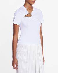 Eyelet drapped fitted top - Blanc optique