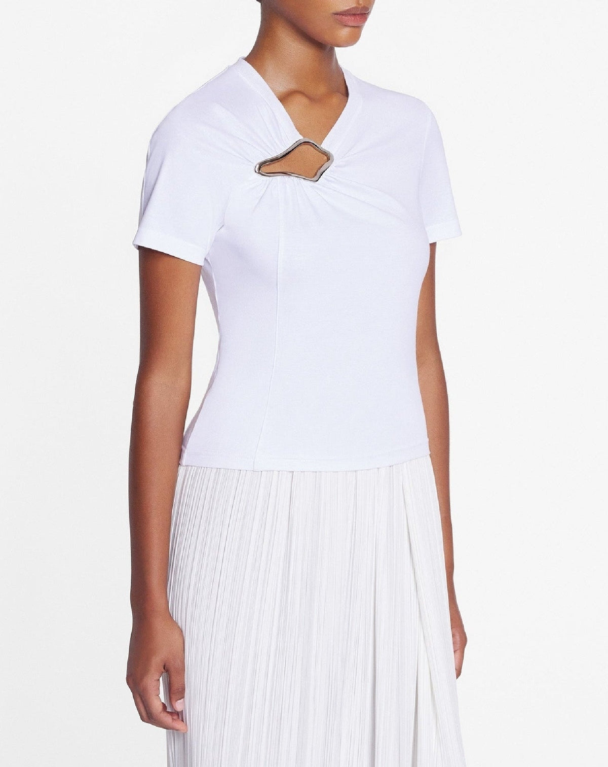 Eyelet drapped fitted top - Blanc optique
