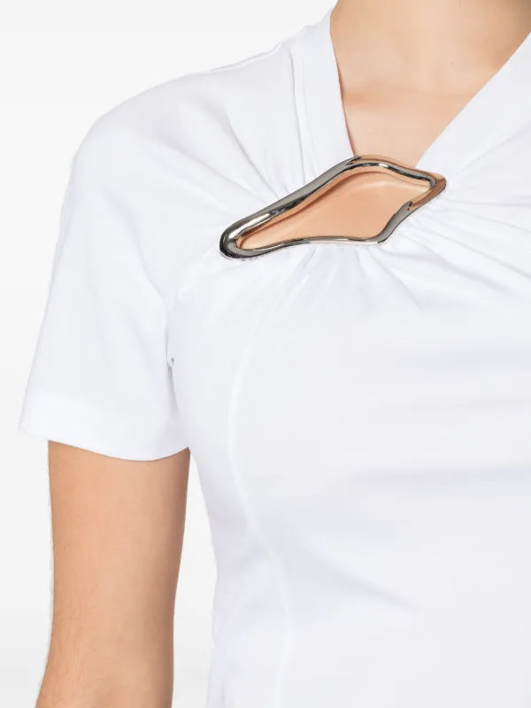 Eyelet drapped fitted top - Blanc optique