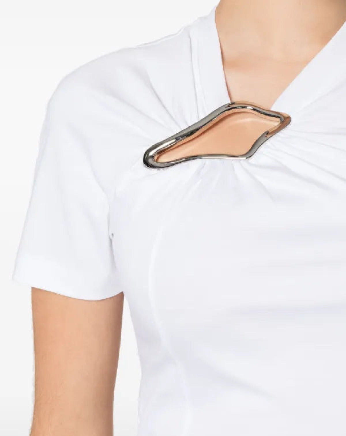 Eyelet drapped fitted top - Blanc optique