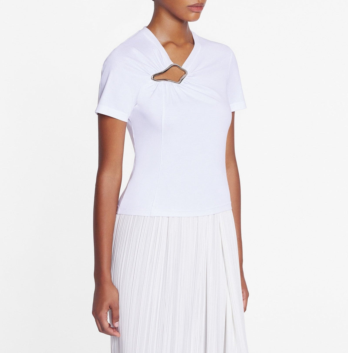 Eyelet drapped fitted top - Blanc optique