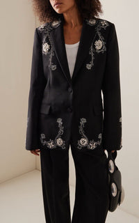 Embroidered wool blazer - Black