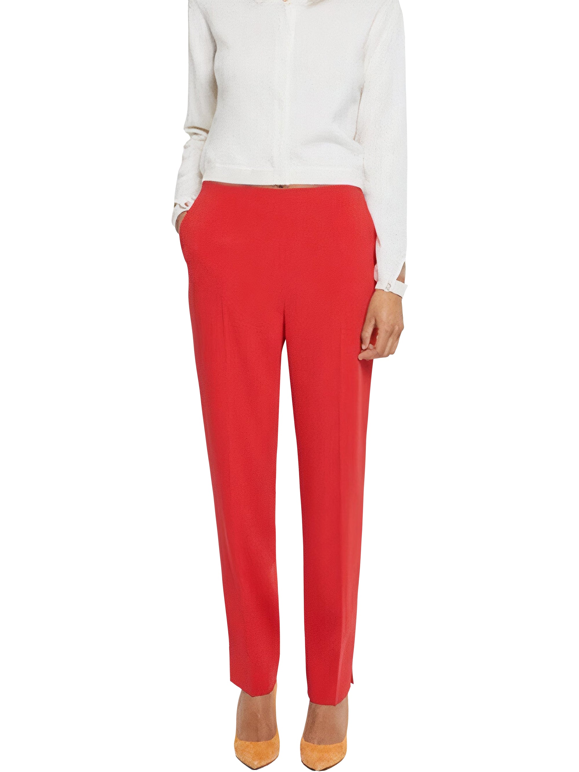 Pantalon stretch en popeline de coton - Rouge orange