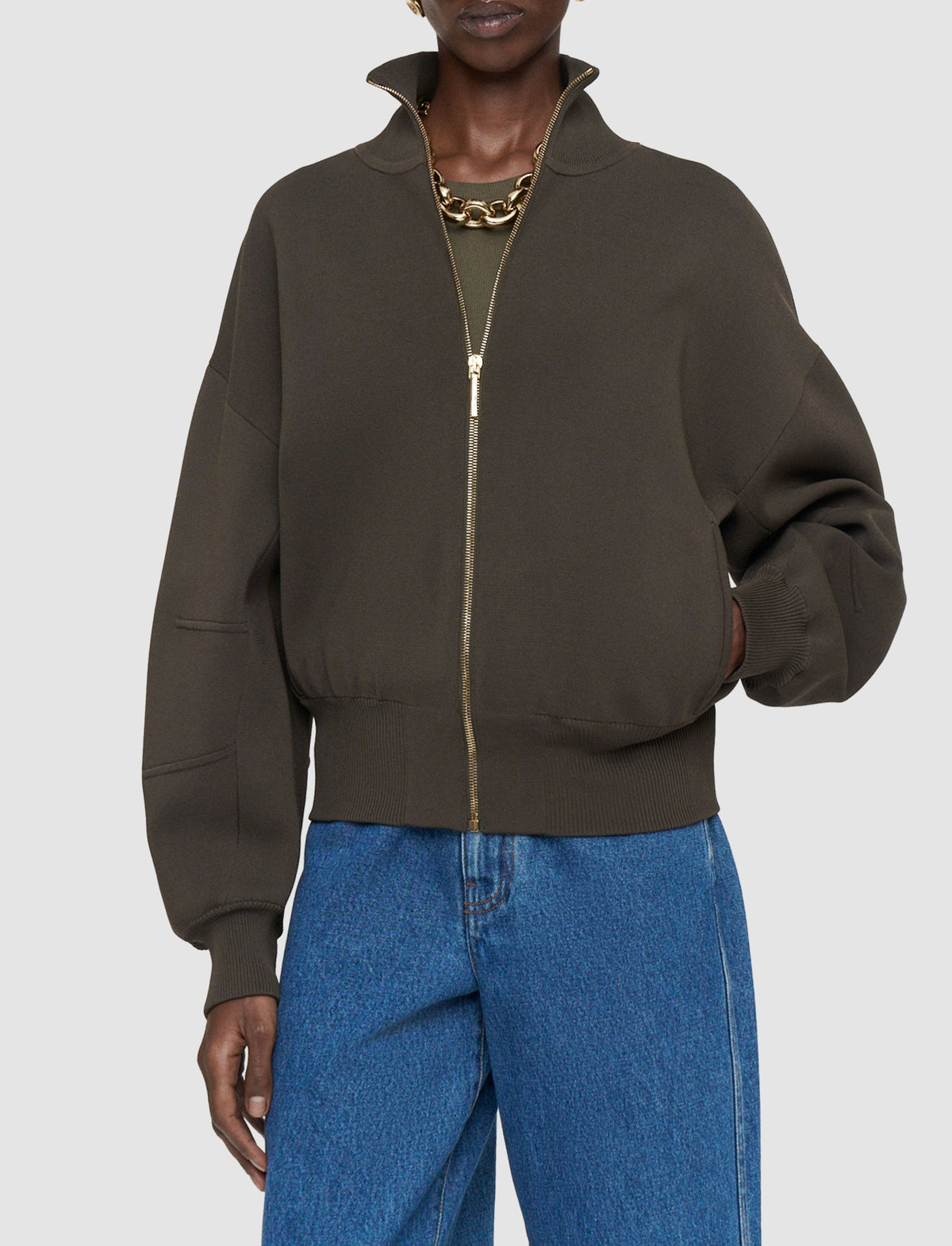Loose-fitting sand-coloured bomber jacket - Palm Leaf