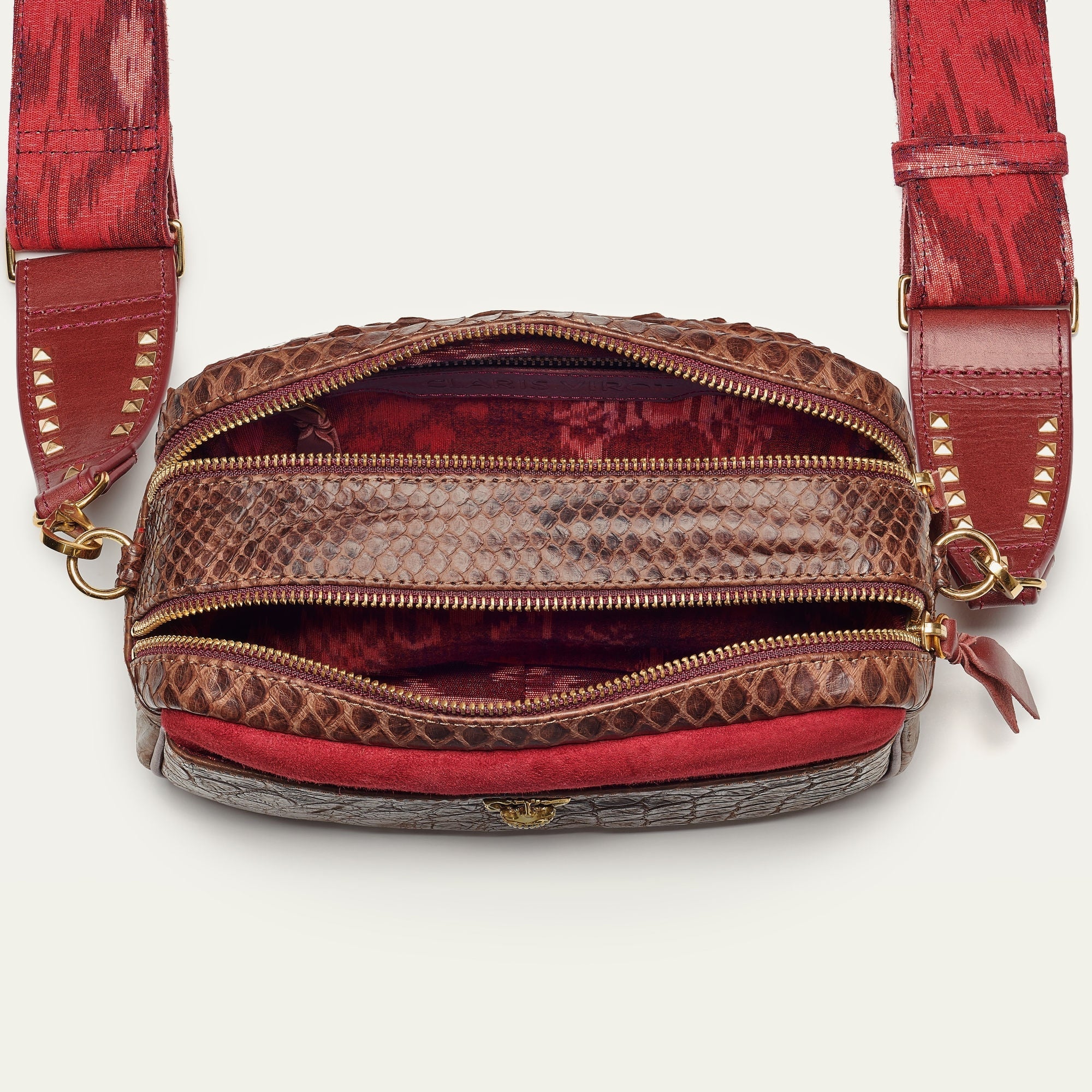 Sac Lily en crocodile et python - Chocolat