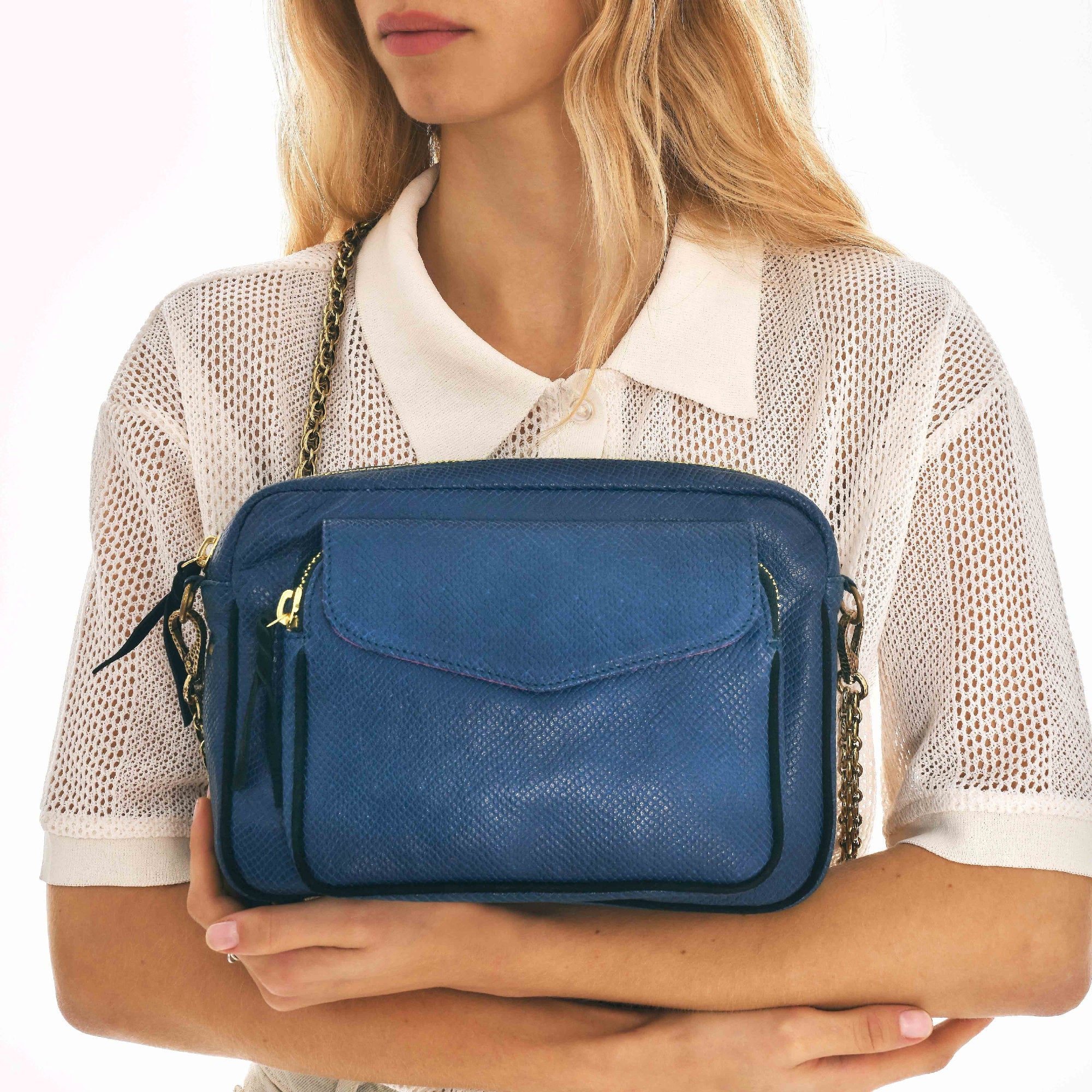 Grand sac Charly en cuir - Indigo
