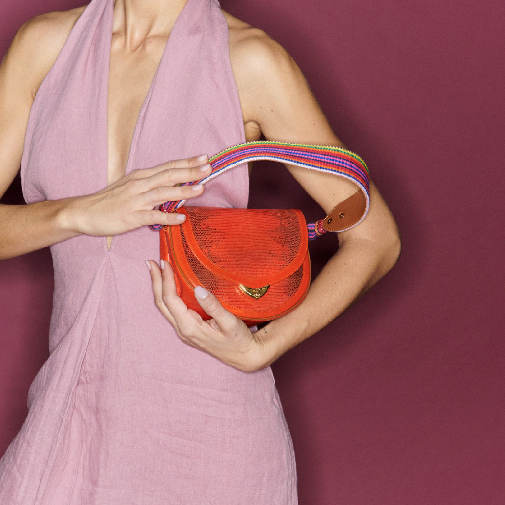 Sac Victoria en lézard - Orange Goyave