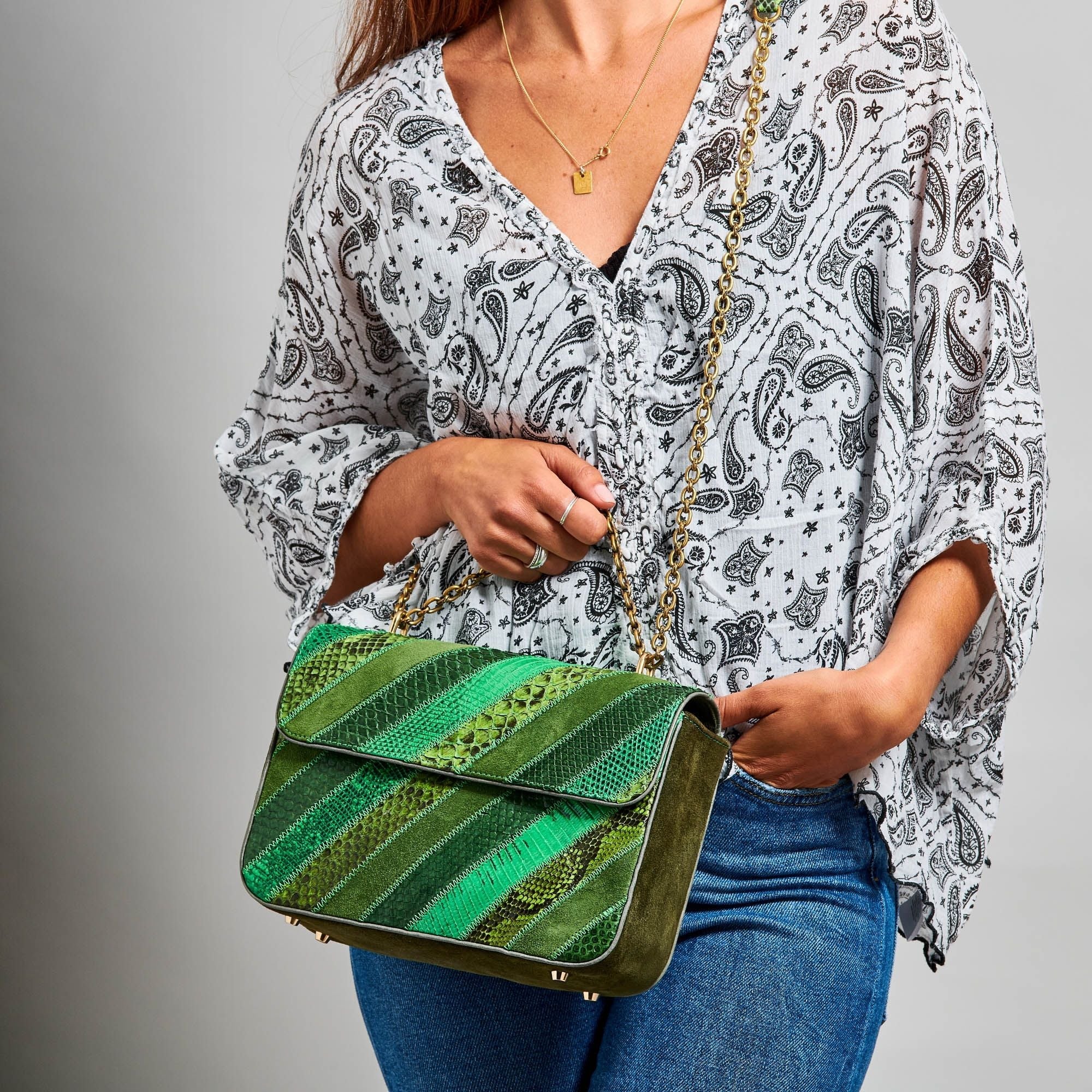 Grand sac Ava en python - Patchwork vert