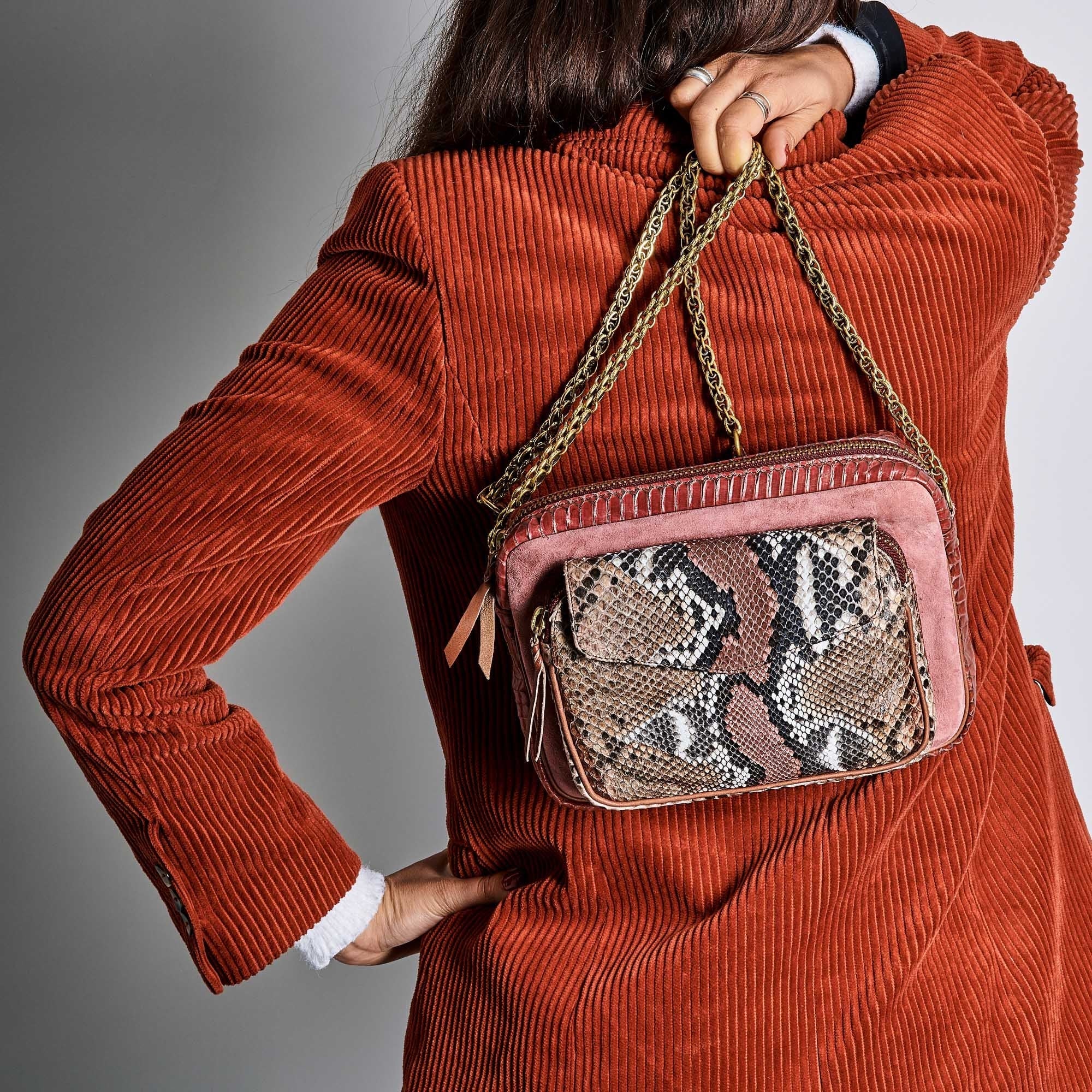 Grand sac Charly chaîne en python - Rose Painted