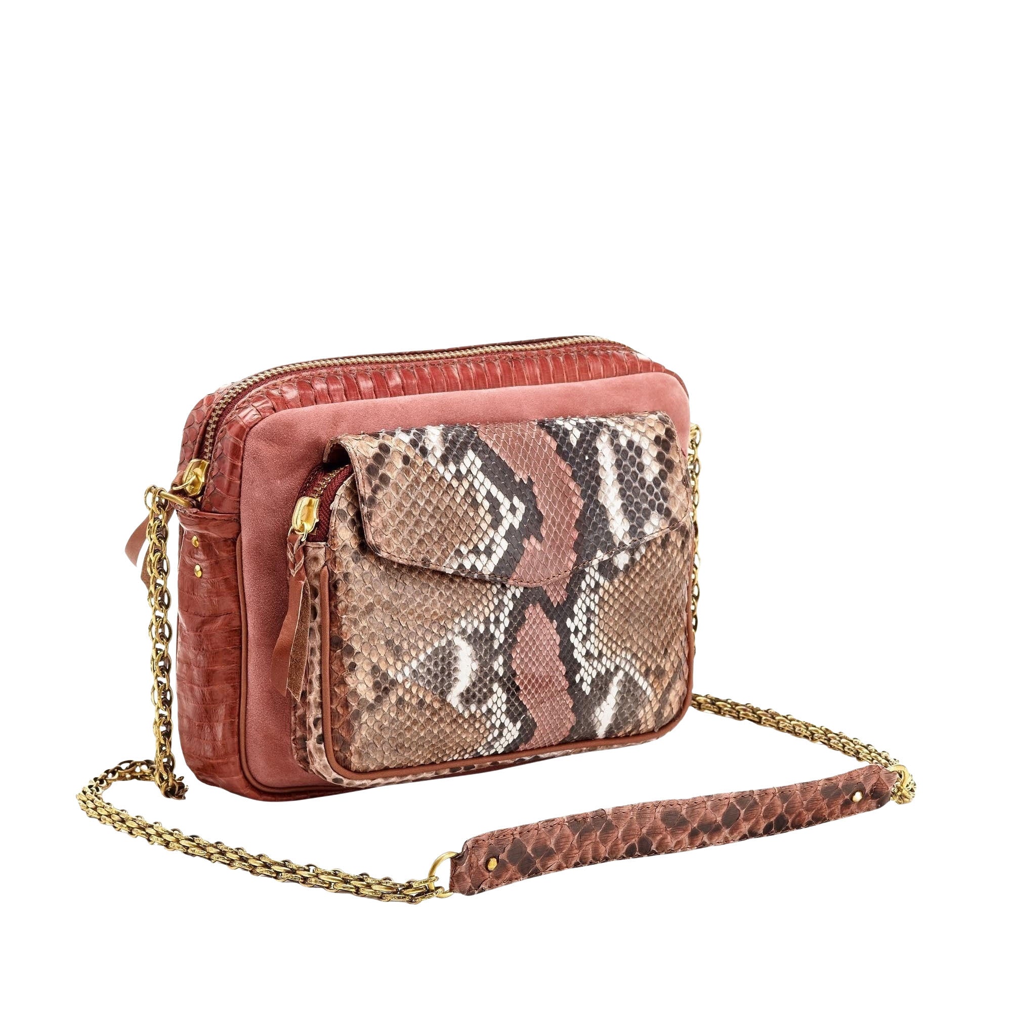 Grand sac Charly chaîne en python - Rose Painted