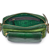 Grand sac Charly chaîne en lézard et python - Vert Mousse