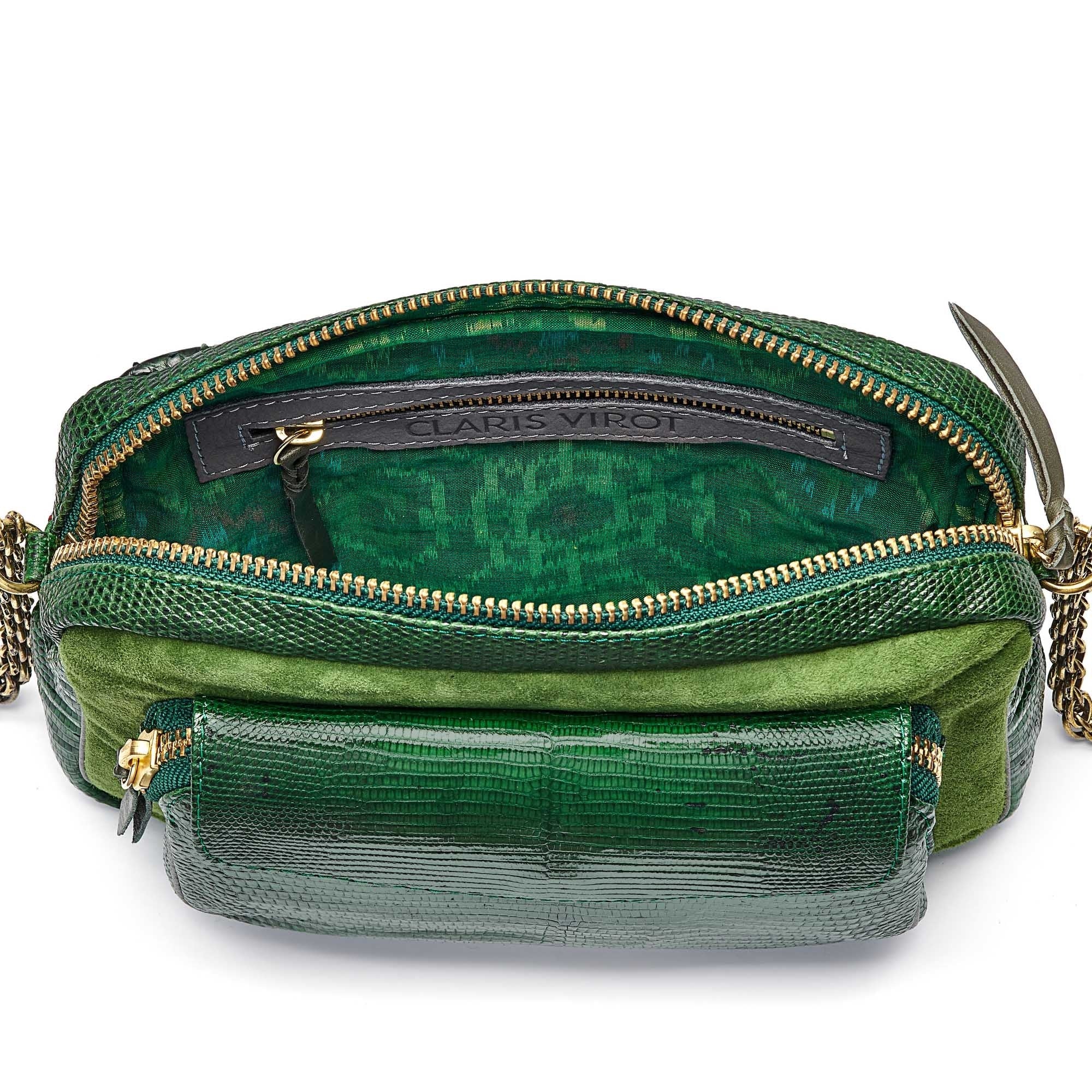 Grand sac Charly chaîne en lézard et python - Vert Mousse