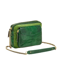 Grand sac Charly chaîne en lézard et python - Vert Mousse