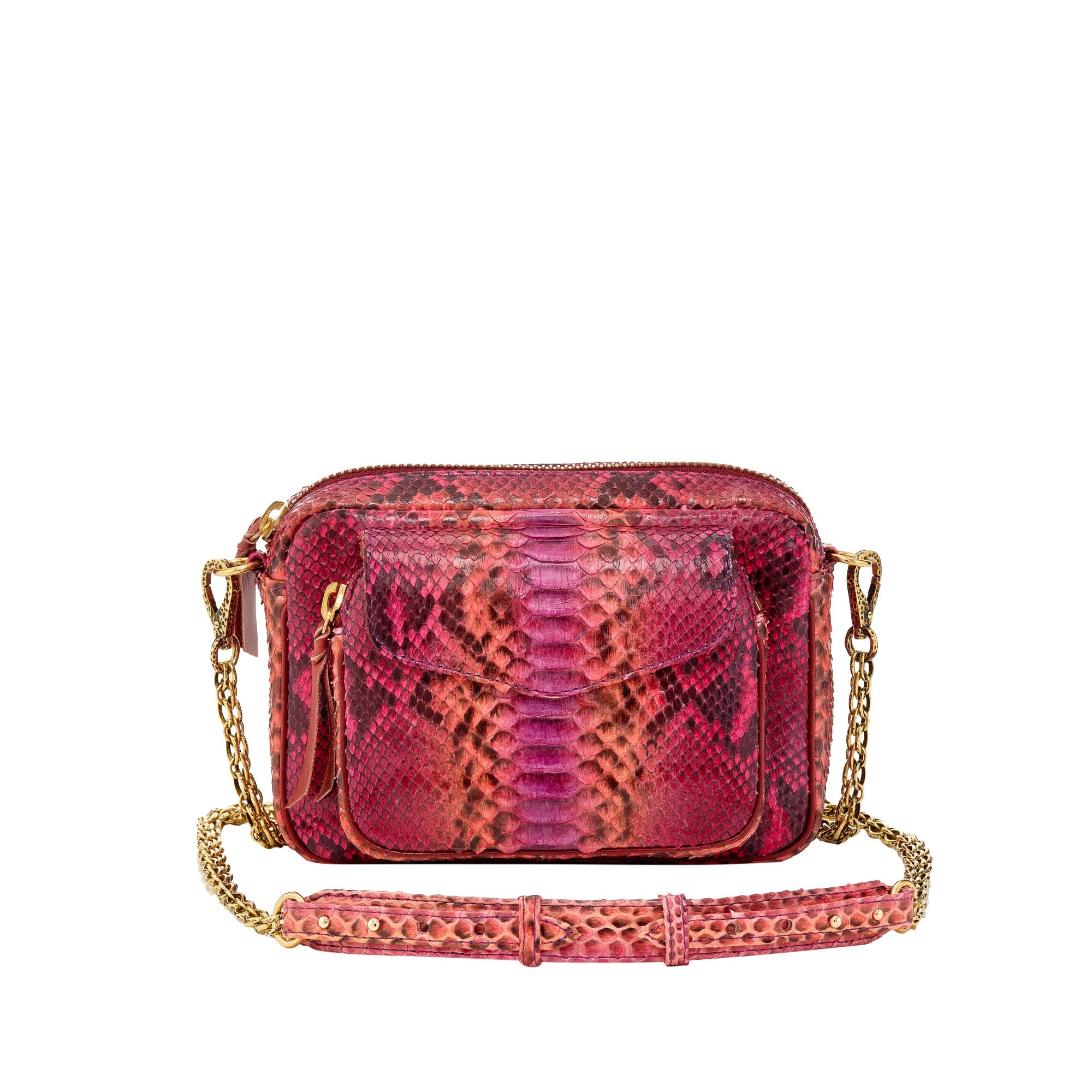 Charly bag in python - Bordeaux & Pink