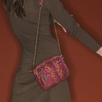 Charly bag in python - Bordeaux & Pink