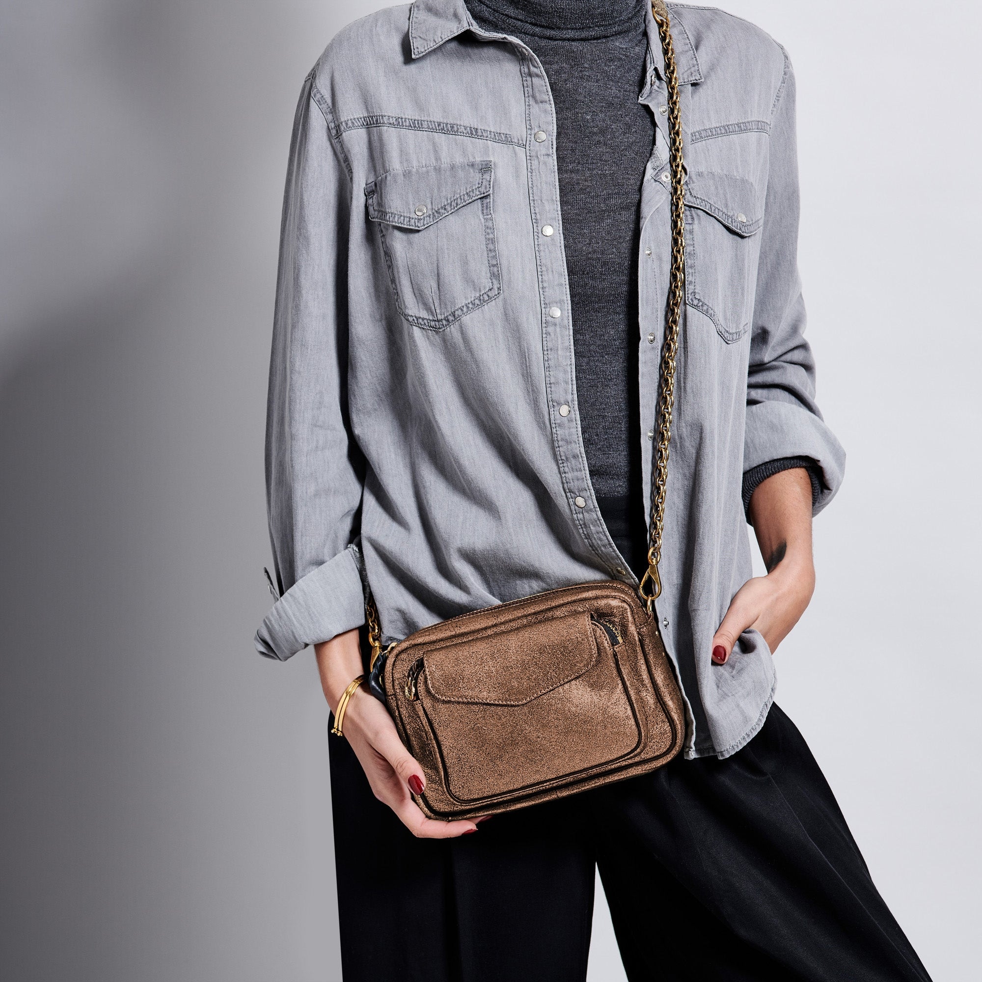 Sac Charly en cuir d'agneau - Doré