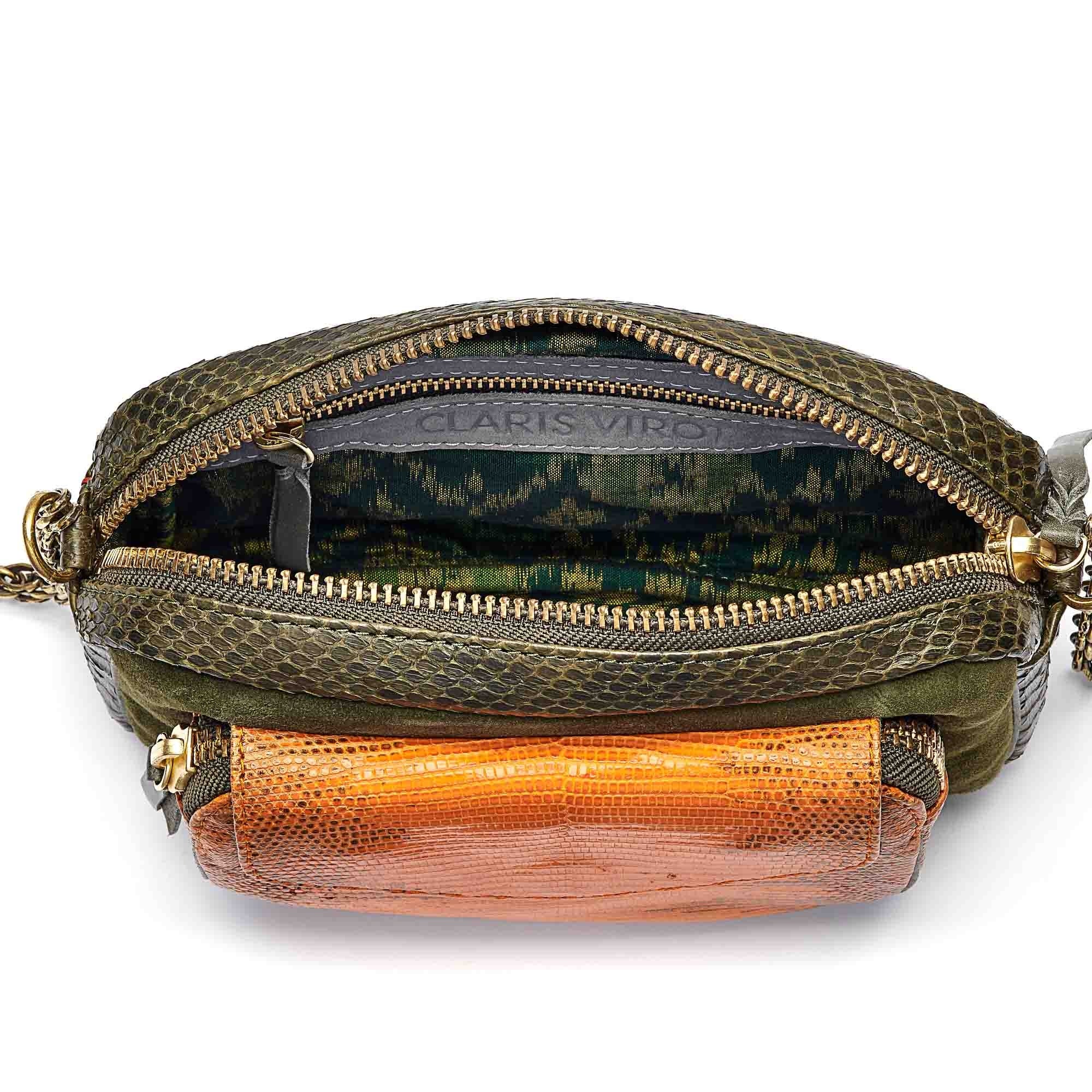 Charly bag with lizard and python chain - Khaki Orange