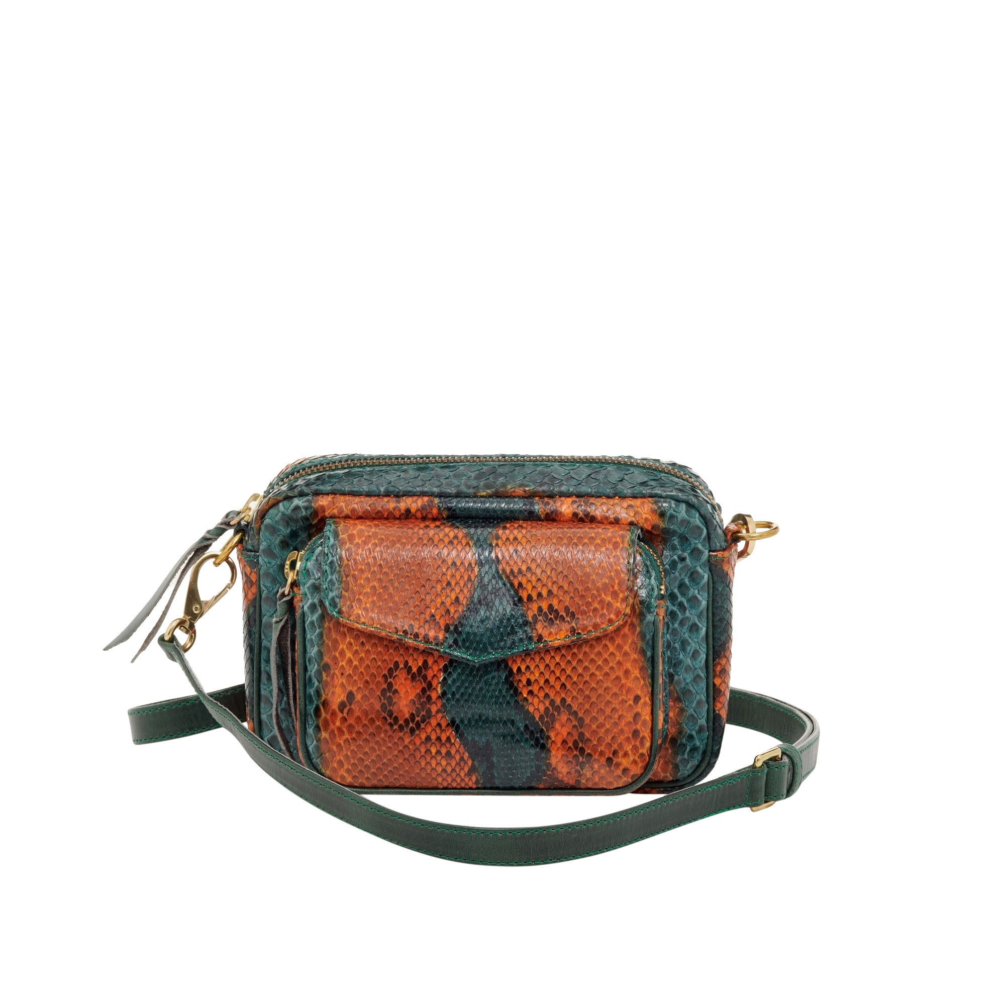 Charly small bag in python - Green & Orange