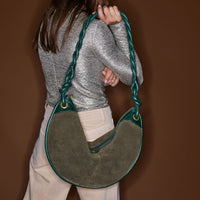 Chris bag in suede - Green & Bronze