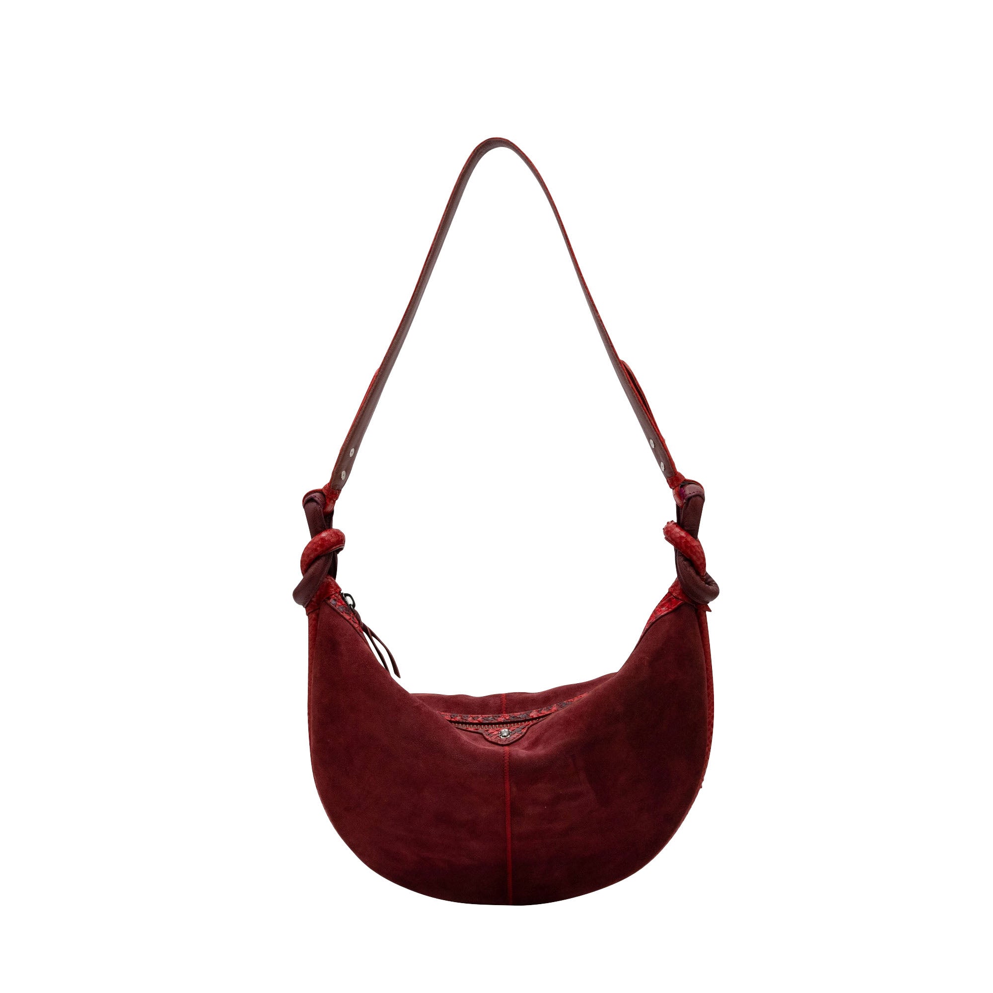 Sac Chris en cuir de veau et python - Bordeaux & Rubis