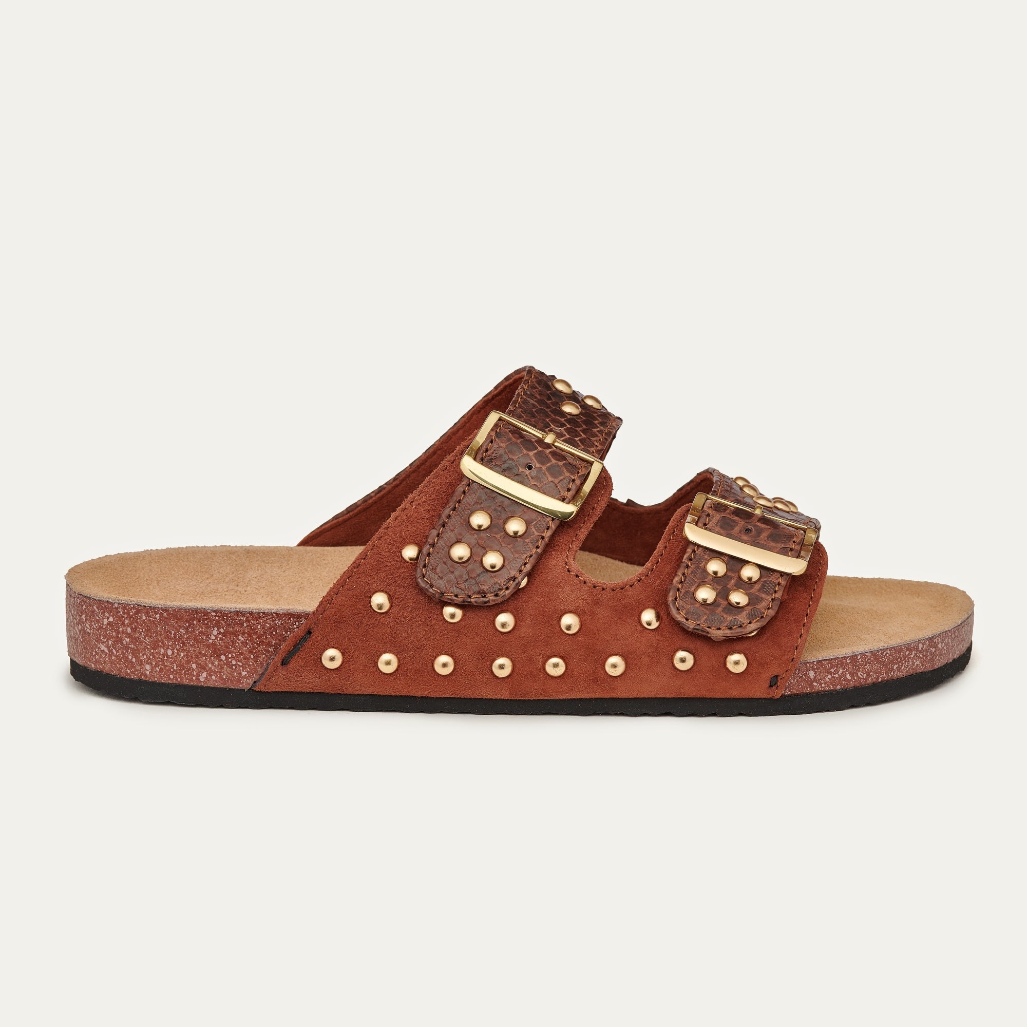 Sandales Odette en python et suède - Chocolat