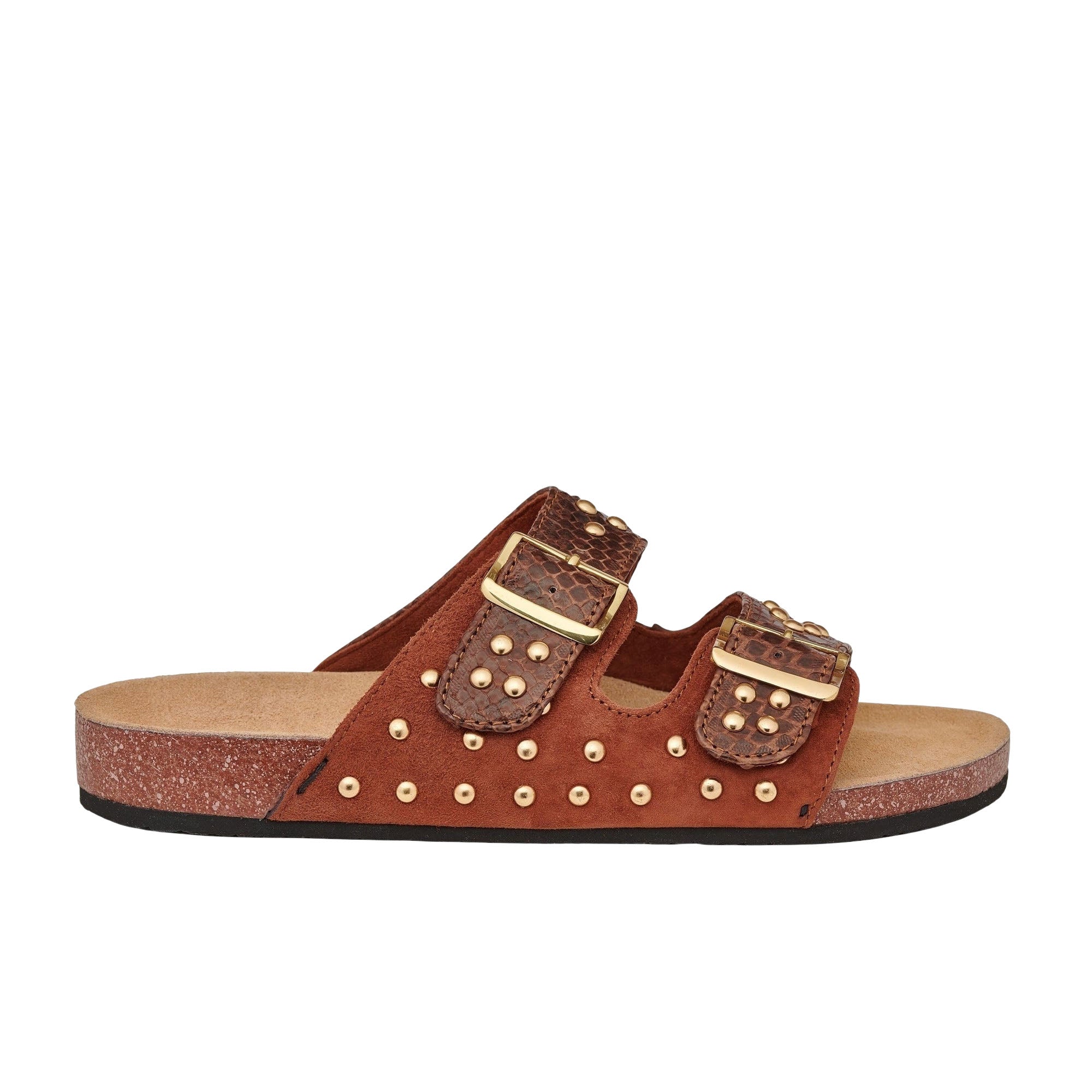 Sandales Odette en python et suède - Chocolat