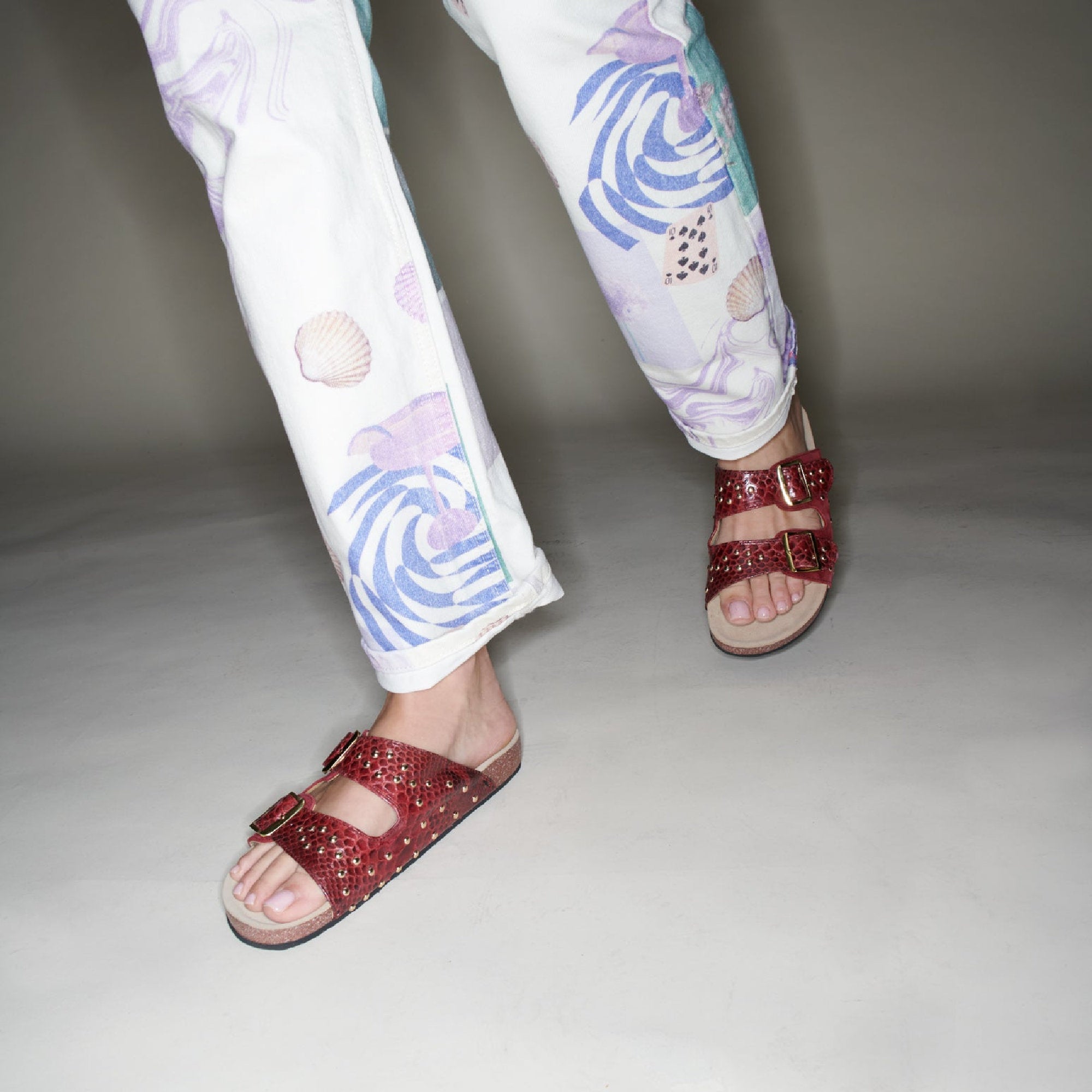 Sandales Odette en python et suède - Bordeaux