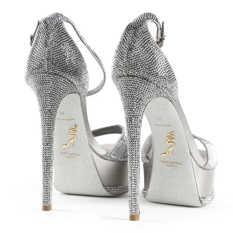 Sandales à plateforme Anastasia 130 à strass en satin - Avorio & Moonlight