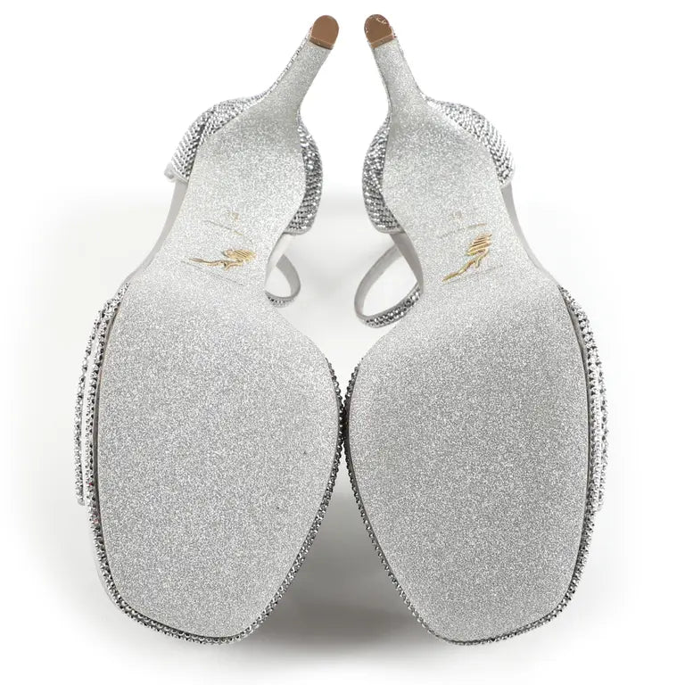 Sandales à plateforme Anastasia 130 à strass en satin - Avorio & Moonlight