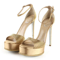 Sandales à plateforme Anastasia 130 à strass en satin - Oro & Sunshine
