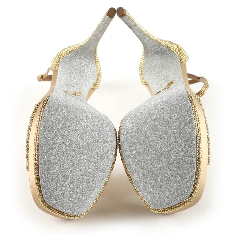 Sandales à plateforme Anastasia 130 à strass en satin - Oro & Sunshine