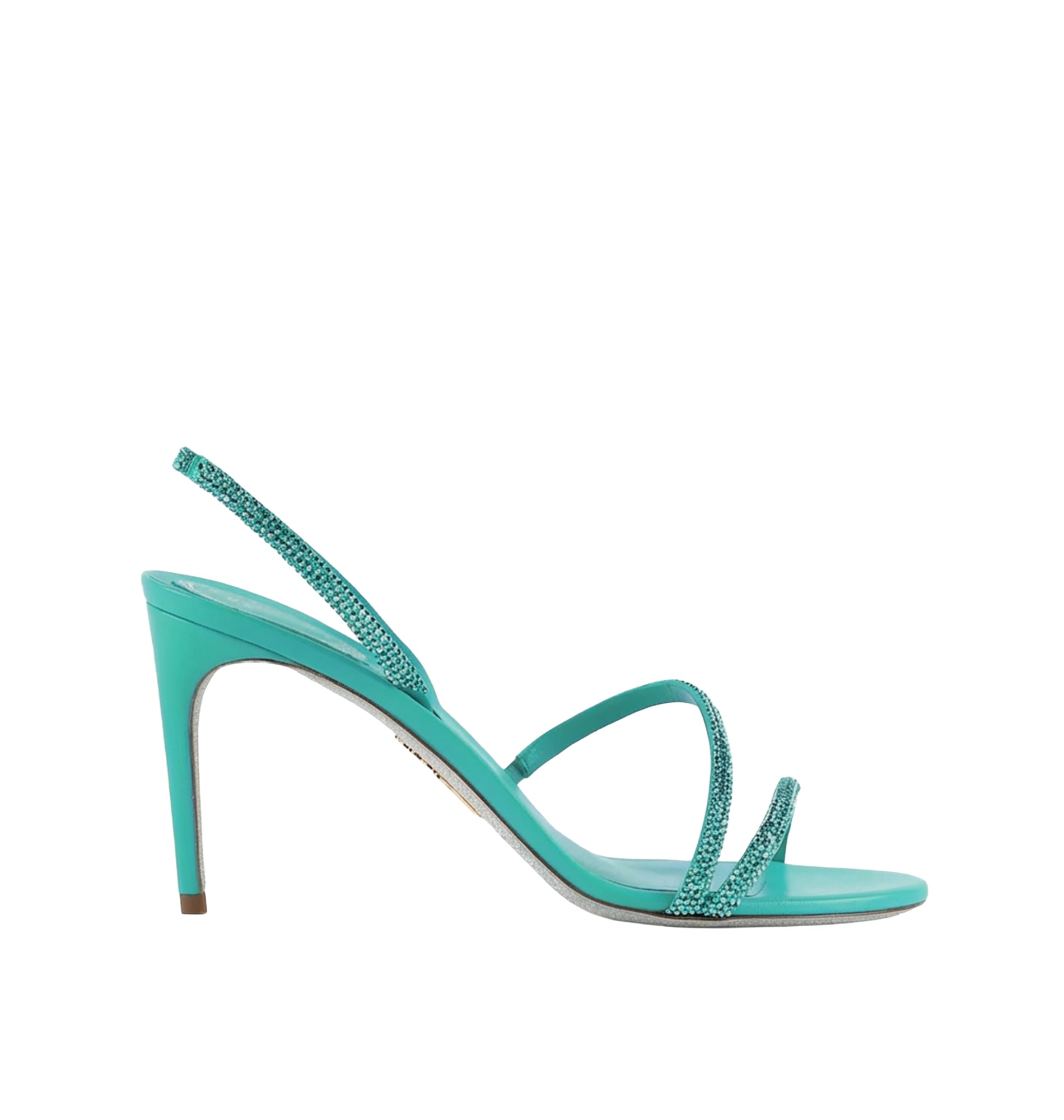 Sandales à talons Irina 80 à strass en satin - Aquagreen & Blue Zircon