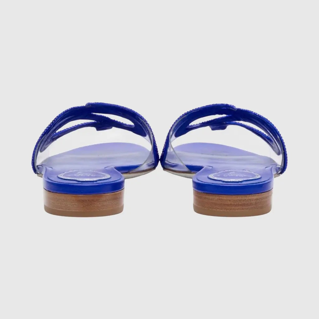 Morgana satin rhinestone flat sandals - Bluette & Majestic Blue