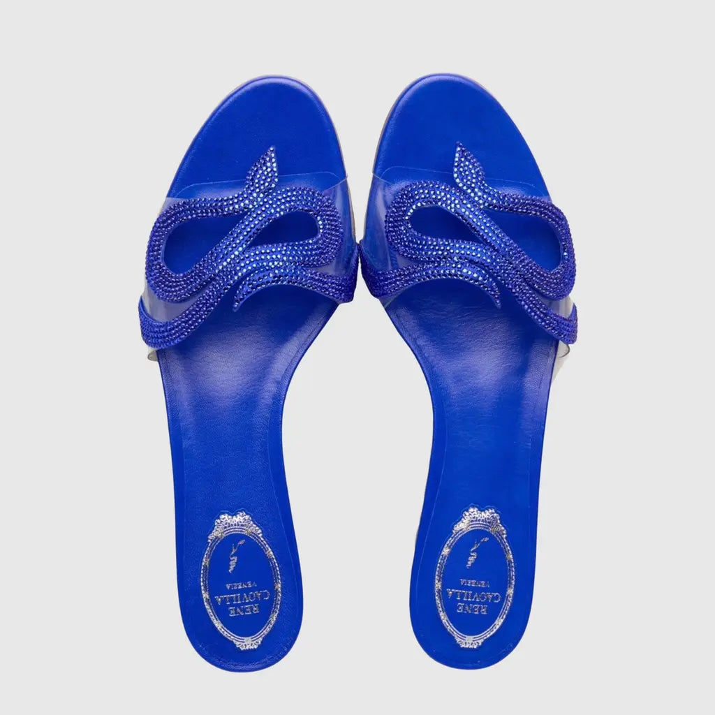 Morgana satin rhinestone flat sandals - Bluette & Majestic Blue