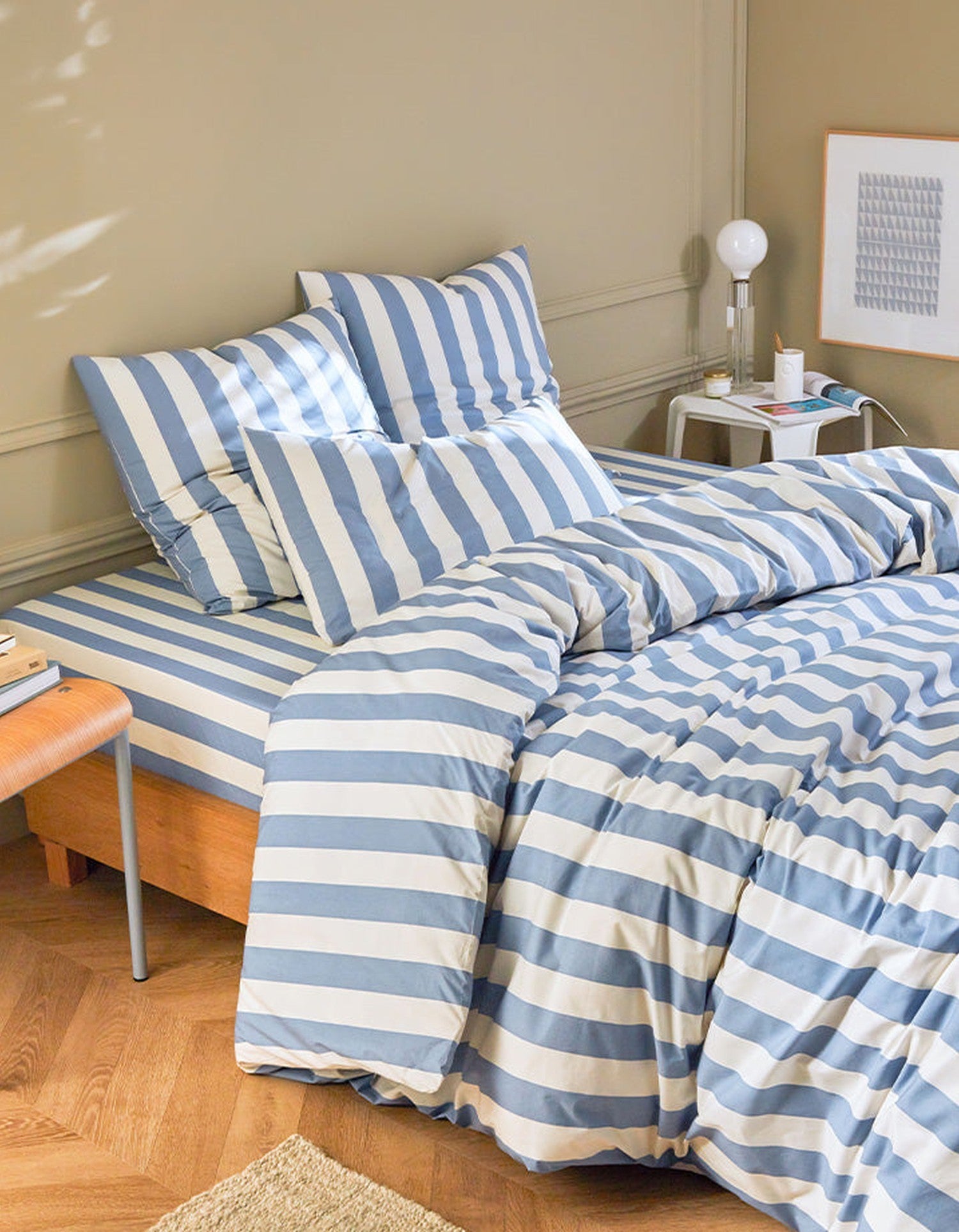 Drap housse en satin de coton - Bleu