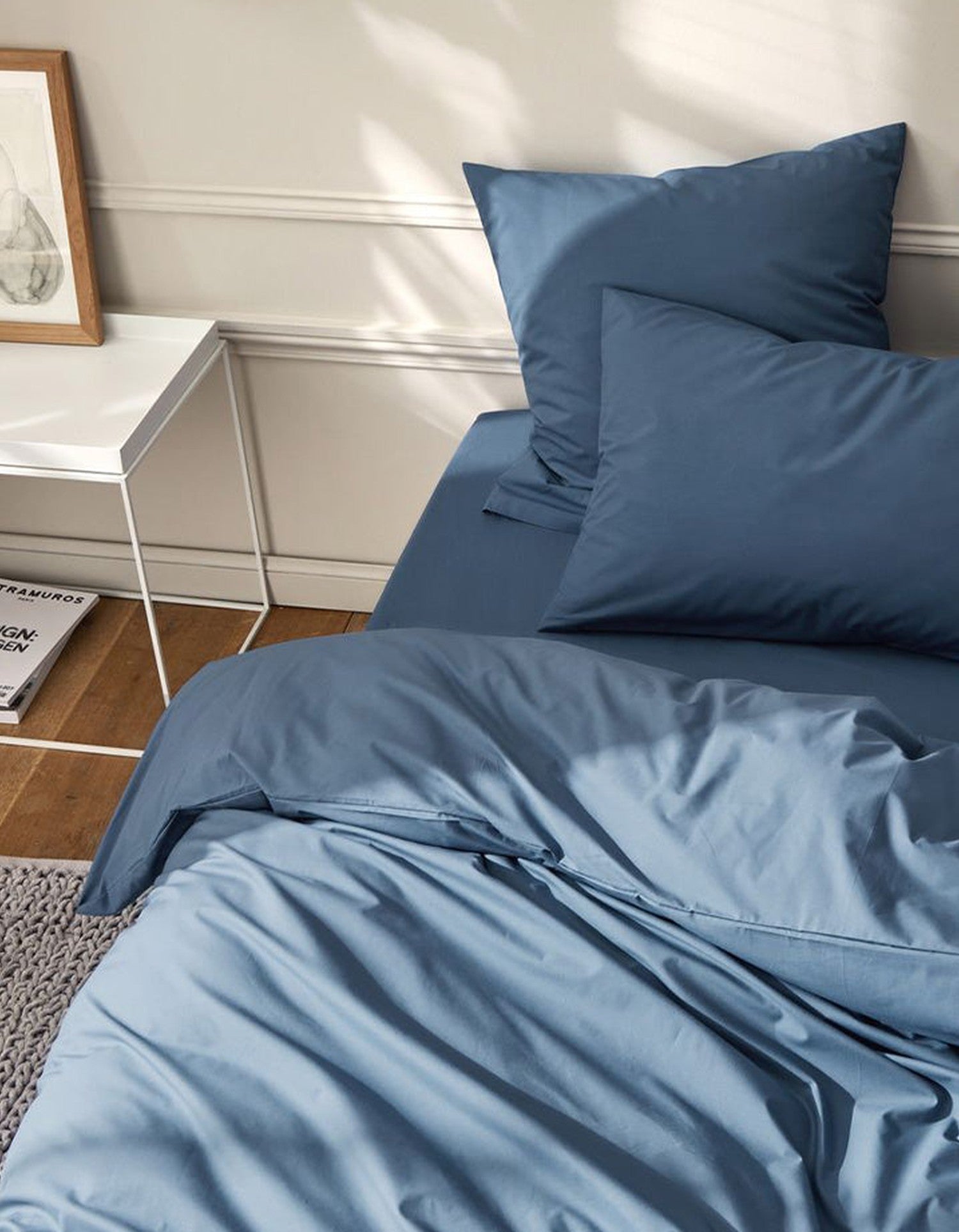 Drap housse en satin de coton - Bleu