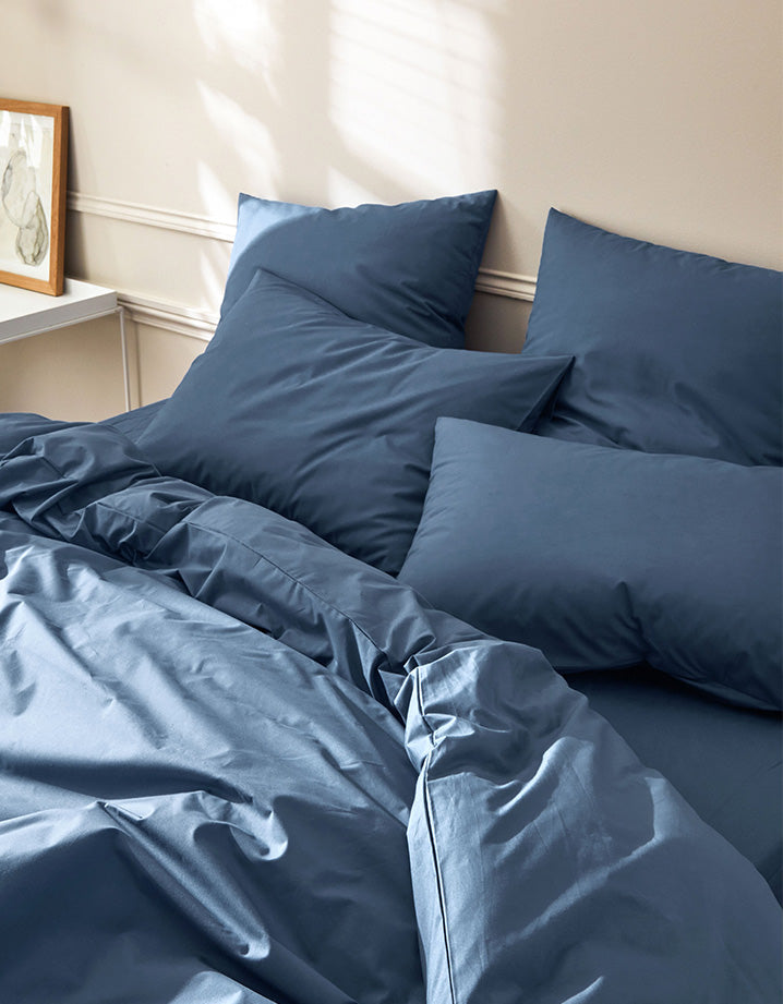Drap housse en satin de coton - Bleu
