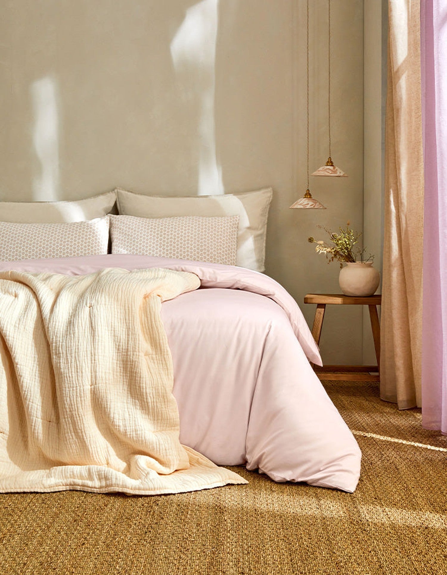 Taies d'oreiller en satin de coton - Rose Poudré