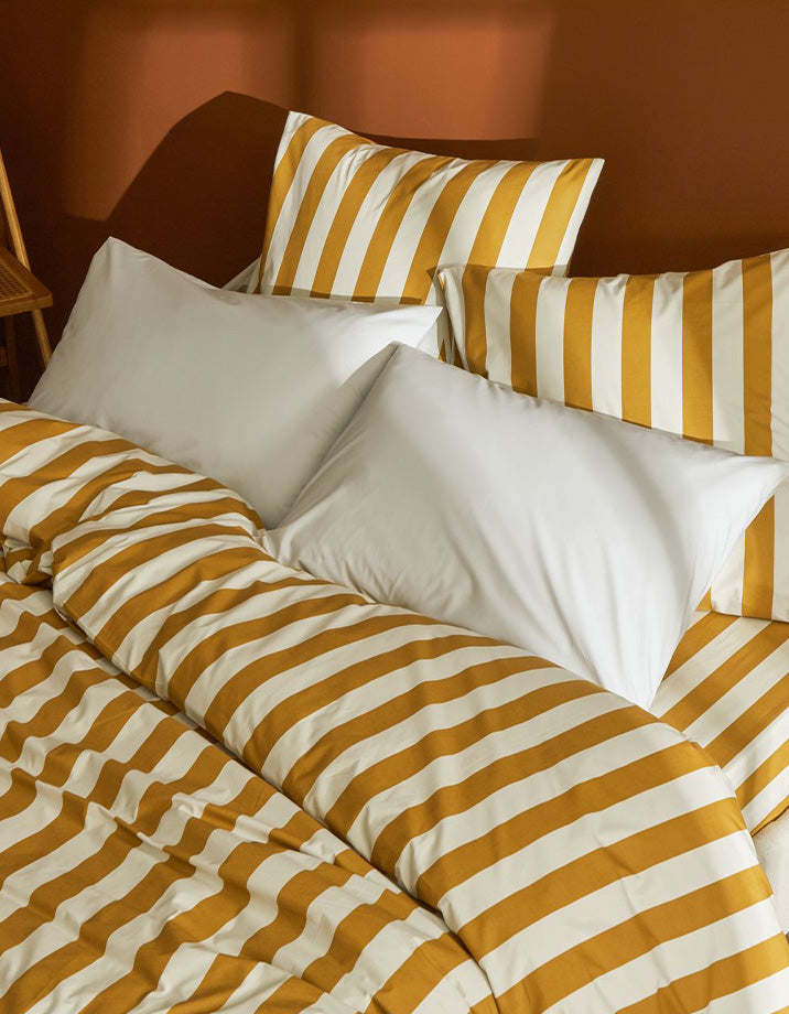 Drap housse en percale de coton - Ocre