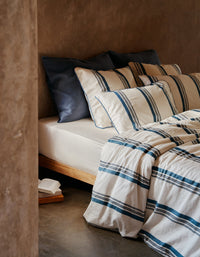 Housse de couette en satin de coton lavé - Bleu & Blanc