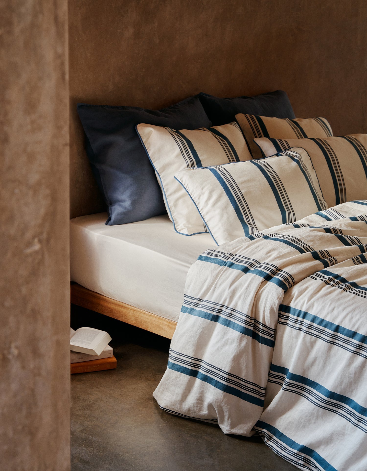 Housse de couette en satin de coton lavé - Bleu & Blanc