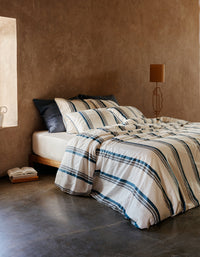 Housse de couette en satin de coton lavé - Bleu & Blanc