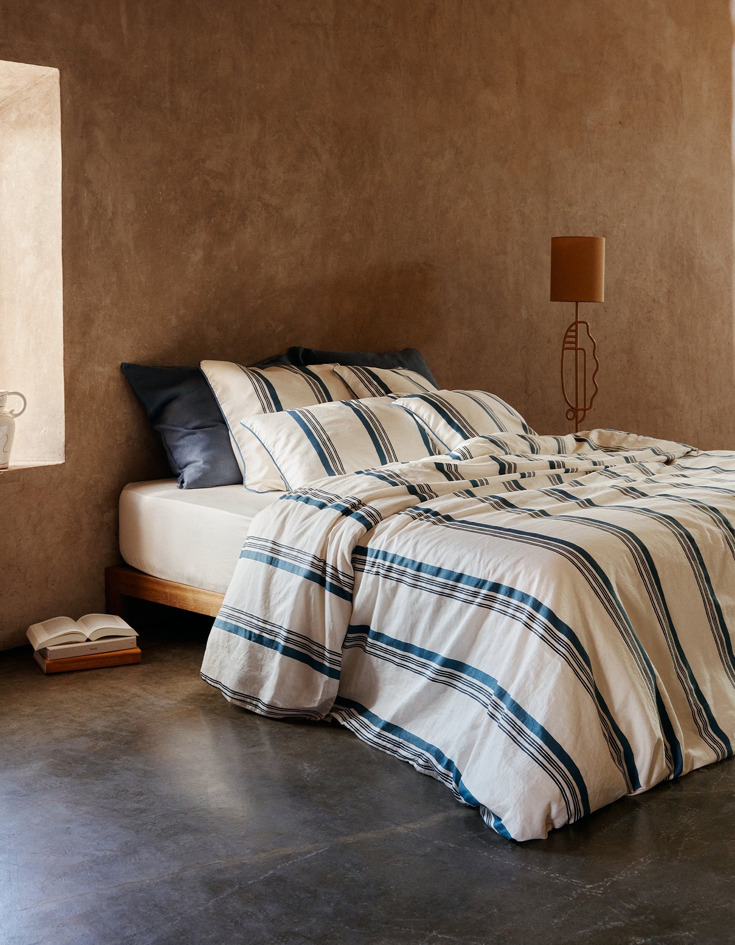 Housse de couette en satin de coton lavé - Bleu & Blanc