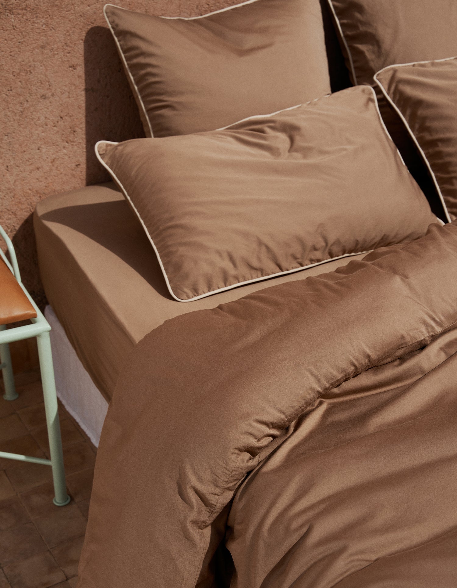 Housse de couette en satin de coton lavé - Tabac