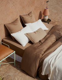 Housse de couette en satin de coton lavé - Tabac